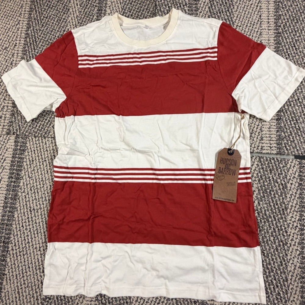 Hudson & Barrow Mens Red White Striped Short Sleeve Cotton T-Shirt Size M NWT